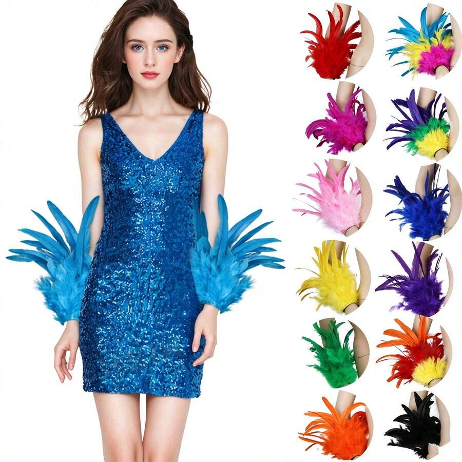 1pc Feather Cuff Feather Armband Leg Ornament Wristband, Suitable For Carnival Party Cosplay Stage Performance Accessory Costume - 1 Piece Solid Color Bracelet - View 1