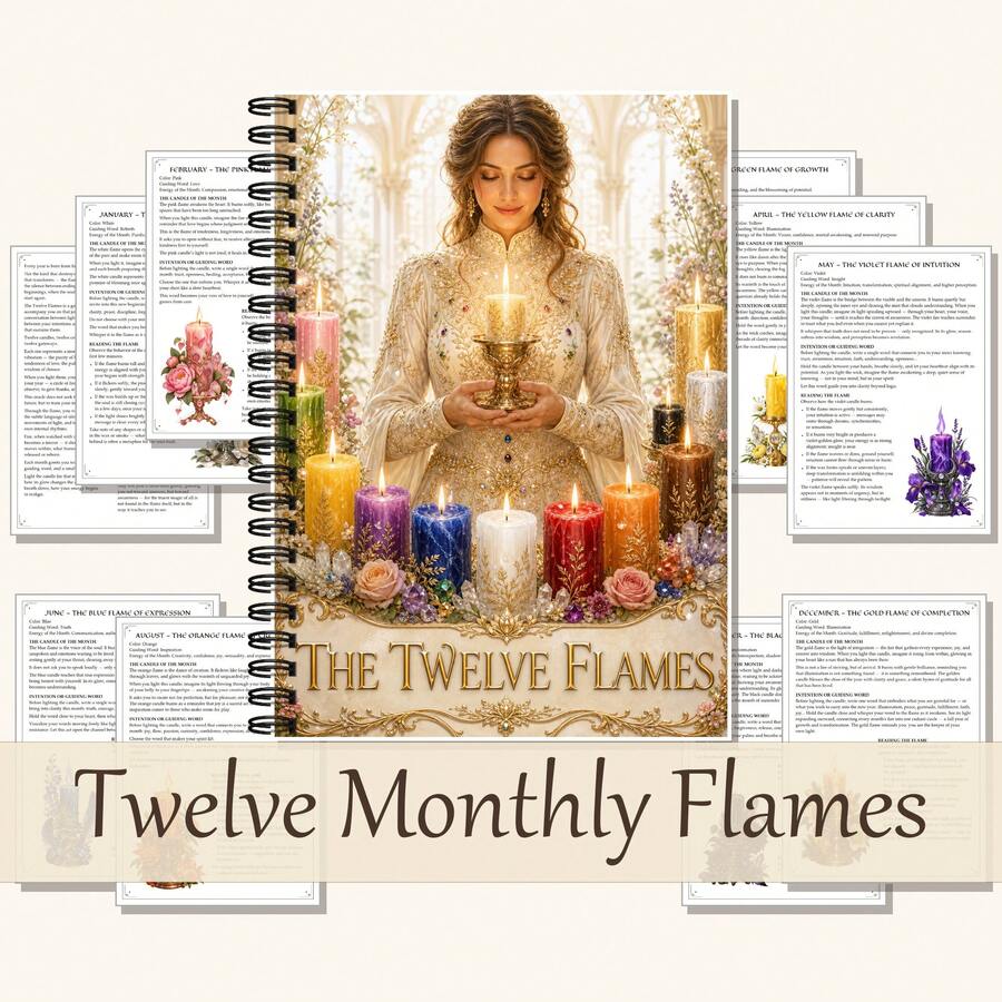 Cuadernos de Asunto para el Ritual Mensual de Velas de las Doce Llamas con Significados de Color, Establecimiento de Intenciones, Lectura de Llamas, Palabras Guía, Renovación, Afecto, Crecimiento, Claridad, Intuición, Creatividad, Sugerencias de Reflexión y Espacio para Escribir - A5 - Ver 1