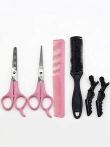6pcs/Hair Styling Set - Home Hair Cutting Kit, Professional Hairdressing Tools, Straight Scissors + Thinning Scissors + Hair Cutting Comb + Styling Comb + Sectioning Clips, Cut Bangs And Trim Ends At Home, Easy For Beginners To Use - Multicolor - View 11