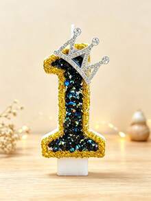 Crown Rhinestone Number Birthday Candles, Black & Gold Glitter Cake Topper With Drip-Proof Holder, 0-9 Numbers, Luxury Royal Style For Boy 1st Birthday, Sweet 16, 21st Milestone Celebration, Prince Theme Party Dessert Table Decor - Multicolor - View 13