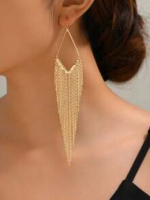 1 Pair Gold-Colored Gold Wire Chain Tassel Long Elegant Sweet Pendant Earrings - Yellow Gold - View 4