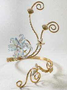 imoli 1pc Fashion Bohemian Metal Resin Lily Flower Shell Design Arm Cuff, Spiral Adjustable Open Body Chain Arm Ring, Suitable For Women's Party Beach Vacation Arm Jewelry - 34161-ab-g - View 9
