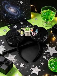 Disney Grogu Mouse Ear Headband, Black Sequin Bow With Snack Patch, Adult Cosplay Party Hair Accessory - Multicolor - View 4