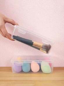 1/2pcs Transparent Dust-Proof Storage Box With Lid, Nail Polish & Gel Storage, Makeup Brush & Makeup Sponge Organizer, Stackable Rectangular Plastic Box, Desktop Cosmetic & Miscellaneous Item Sorting Storage Box - Clear - View 4