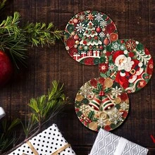 8pcs/Set Holiday Wooden Coasters - Heat-Resistant Round Tabletop Protectors, Suitable For Christmas And Holiday Celebrations - Perfect For Cafes, Offices, Restaurants, Kitchens And Home Gatherings - View 3