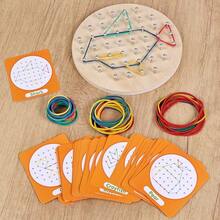 New Children's Educational Wooden Round Creative Geometric Peg Board, Versatile Early Learning Development Toy, Kindergarten And Primary School Teaching Aid, Rubber Band Shape Construction Toy, Christmas Gift - Multicolor - View 6