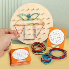 New Children's Educational Wooden Round Creative Geometric Peg Board, Versatile Early Learning Development Toy, Kindergarten And Primary School Teaching Aid, Rubber Band Shape Construction Toy, Christmas Gift - Multicolor - View 8