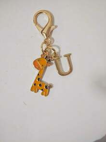 1PC Cute Giraffe Initial Keychain Pendant, Animal Theme With Golden Letter Decoration. Name Initial Keychain, Cute Accessory Suitable For Men And Women. Backpack Keychain Accessory, Great Gift For Boyfriends, Girlfriends, Classmates And Family, Small Party Favor - Multicolor - View 26