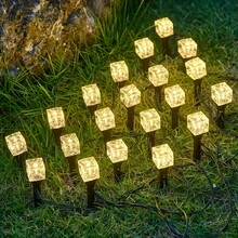 Solar Ice Cube Ground Stake Lights, Warm White & Multicolor Modes, Embossed Crystal LED Path Lamp, Waterproof Auto On/Off, Garden Lawn Sand Decor For Backyard Party & Holiday Lighting - Ice Cube Lamp - View 10