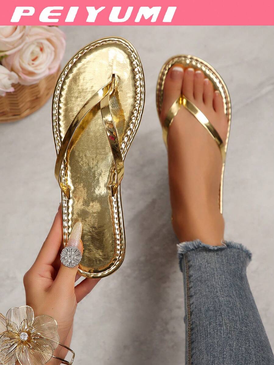 PEIYUMI Sandal Jepit New Bright, Sandal Thong Datar Ujung Bulat, Sandal Kasual Dalam/Luar Ruangan