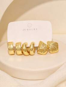 Set Anting Emas Statement 6-18 Buah, Anting Lingkaran Terbuka Tebal yang Lucu, Anting Tusuk, Perhiasan Emas, Anting untuk Wanita, Hadiah - Emas - View 9