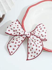 1pc Vintage Burgundy Heart Print Large Bow Hair Clip For Women, Sweet Fabric Alligator Hair Clip For Back Of Head - Multicolor - View 11