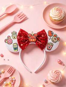 Bando Telinga Tikus Disney 1 buah, Pita Merah Berpayet, Aksesori Rambut untuk Pesta Cosplay Dewasa - MultiWarna - View 5
