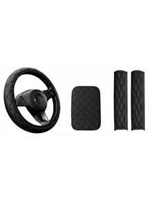 4/8/13pcs PU Leather Car Seat Covers Set, Includes Leather Steering Wheel Cover, Shoulder Pads And Armrest Pads - Multicolor - View 12