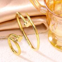 2pcs Anti-Fade Stainless Steel Clover Bracelet And Ring Set, Suitable For Daily Wear, Can Be Given As A Gift, Bracelet And Ring Size 6-9 Universal - 2 Pieces (ring + Bracelet) - View 2