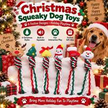 6PCS Christmas Dog Squeaky Toys, Xmas Pet Rope Plush Chew Toys Set, Holiday Puppy Teething Interactive Toys For Small Medium Dogs - Multicolor - View 1