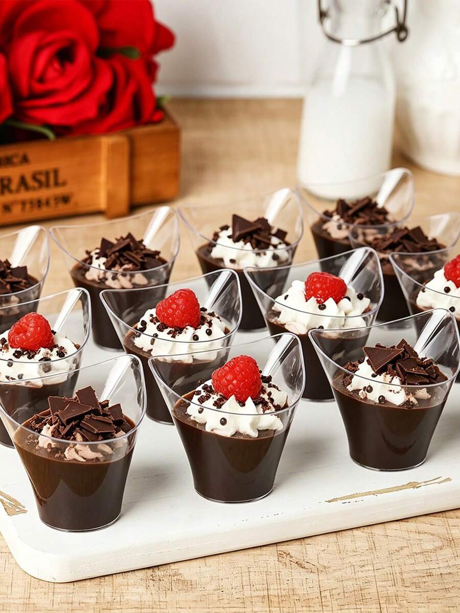 25pcs/50pcs Creative Asymmetrical Plastic High Transparency Mousse Cups, Dessert Cups, Pudding Cups