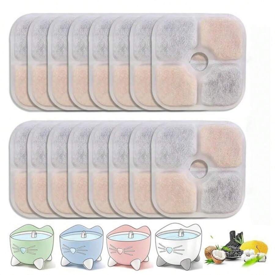 COOYOMOO 12pcs Pet Water Fountain Replacement Filters Cat Dog Water Drinking Fountain Triple Filtration System For PIXI Water Dispenser