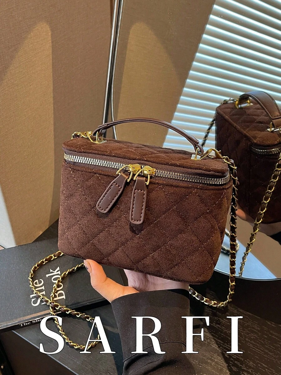 Autumn And Winter Suede Coffee Colored PU Material Women's Handbag, Exquisite And High-End Adjustable Chain Shoulder Strap Shoulder Bag/Crossbody Bag - Coffee Brown - View 1