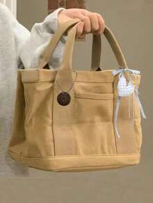 New High-End Canvas Tote Bag For Women, Lunch Bag, Casual Handbag - Khaki - View 2