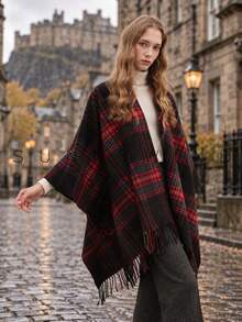 1pc Women's Solid Color Polyester Warm Versatile Elegant Casual Shawl For Daily Use - Black - View 6