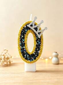 Crown Rhinestone Number Birthday Candles, Black & Gold Glitter Cake Topper With Drip-Proof Holder, 0-9 Numbers, Luxury Royal Style For Boy 1st Birthday, Sweet 16, 21st Milestone Celebration, Prince Theme Party Dessert Table Decor - Multicolor - View 24