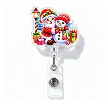 1pc Christmas Santa Claus Snowman Retractable Badge Reel, Nurse ID Card Holder, Anti-Lost Badge Clip - Multicolor - View 6