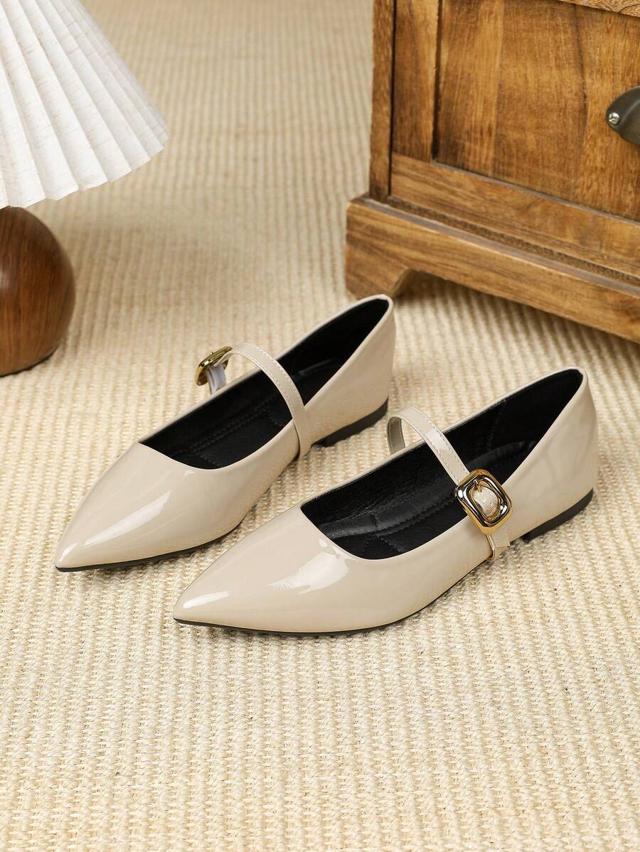Pointed Toe Single Strap Shoes Lightweight Office Commute Gentle Style Women's Shoes - Apricot - View 1
