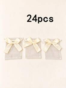 24pcs Ivory Organza Gift Bags With Satin Drawstring Bow, Mesh Gift Bags For Wedding, Bridal Shower, Birthday Party, Candy Chocolate Jewelry Packaging Bags, Cosmetics, Jewelry, Bulk Packaging Bags - Milky White - View 10