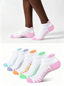 1/5/10 Pairs [Random Color] Unisex Sports Ankle Socks, Running Compression Socks, Comfortable Soft, Non-Slip Breathable - Multicolor - View 1