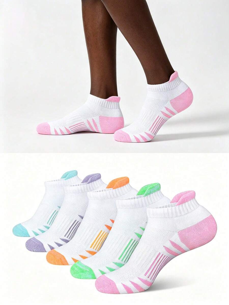 1/5/10 Pairs [Random Color] Unisex Sports Ankle Socks, Running Compression Socks, Comfortable Soft, Non-Slip Breathable - Multicolor - View 1