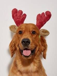 Plush Reindeer Antlers Dog Headband, Christmas Pet Costume Accessory, Holiday Photo Outfit Fits Large Dogs - Red - View 2