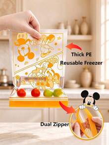 Disney 米奇印花雙拉鍊食品儲存袋，加厚 PE 防漏可重複使用保鮮袋，適用水果蔬菜零食備餐，防潮透明冰箱收納袋，3 種尺寸 S/M/L - 查看 8