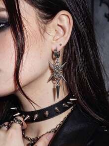 1pair Dark Punk Rivet Cone Earrings Handmade Dark Geometry Retro Rivet Punk Earrings - Silver - View 1