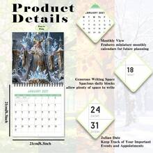 1PC 2D Flat 2027 Fantasy Kingdom Wall Calendar, Monthly Hanging Calendar, Legendary Wizard With Crown, Lightning And Floating Island Castles, Home Wall Decoration, Ideal Gift Selection - Single Piece - View 2