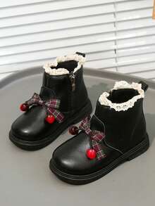 Girls' Versatile Sweet Lace Bow Casual Ankle Boots - Black - View 5