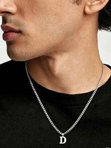 1pc 26 Letters Necklace For Men, Daily Wear, Banquet, Party, Wedding, Valentine's Day Gift - Steel - View 21