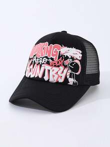 1pc Spring Summer Cartoon Character & Letter Print Baseball Cap, Unisex Sun Protection Funny Cartoon Colorblock Trucker Hat - A - View 15