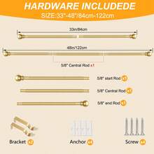 1 Set 33-120 Inch Curtain Rod, 5/8 Inch Decorative Curtain Rod Set, Gold Spliced Single Window Curtain Rod With Brackets, For Bathroom, Bedroom, Living Room, Outdoor Patio, Kitchen, Small Curtain Rod - American Ball - Gold - View 15