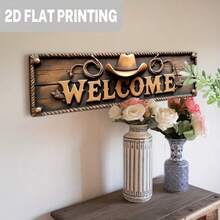 2D Flat Country Style Welcome Wooden Sign, With Cowboy Hat And Rope Wall Decor, Western Theme, Farm, Bar, Entrance Decor Sign, 5.0X16.0 Inches - A - View 4