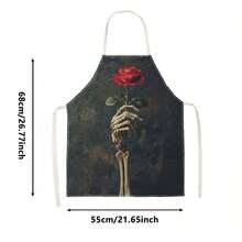 1pc Halloween Skull Floral Party Print Apron - Halter Neck Sleeveless Design, Decorated With Skull, Wavy Halo, Rose And Daisy Patterns, Suitable For Kitchen Cooking, Housework Cleaning And Halloween Party Use, Home Decor, Atmosphere Apron, Fun Home Daily Necessities, Joyful Holiday Gift - Multicolor - View 15