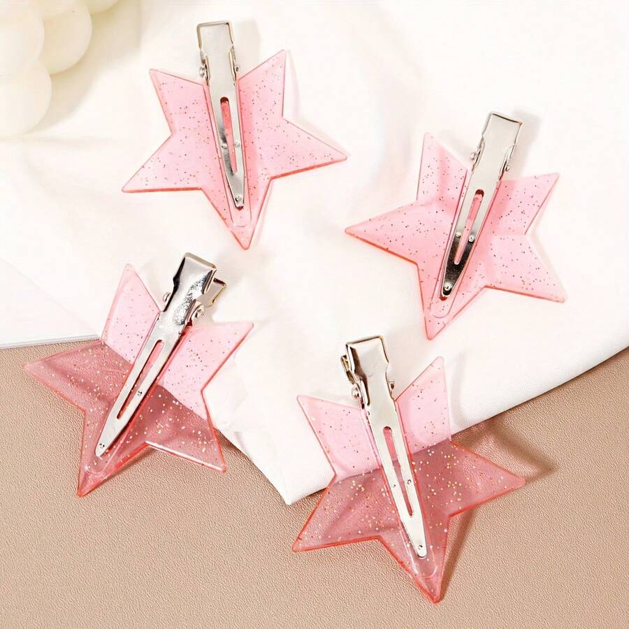 4pcs Hair Clips, Sweet Hair Clips, Star-Shaped Hair Clips, Cute Fashion Women's Hair Clips, Wrinkle-Free Edge Clips, Hair Accessories - A - View 1