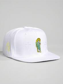 1pc Religious Saint And Cross Embroidered Flat Brim Baseball Cap Black Streetwear Hip Hop Hat - A - View 5