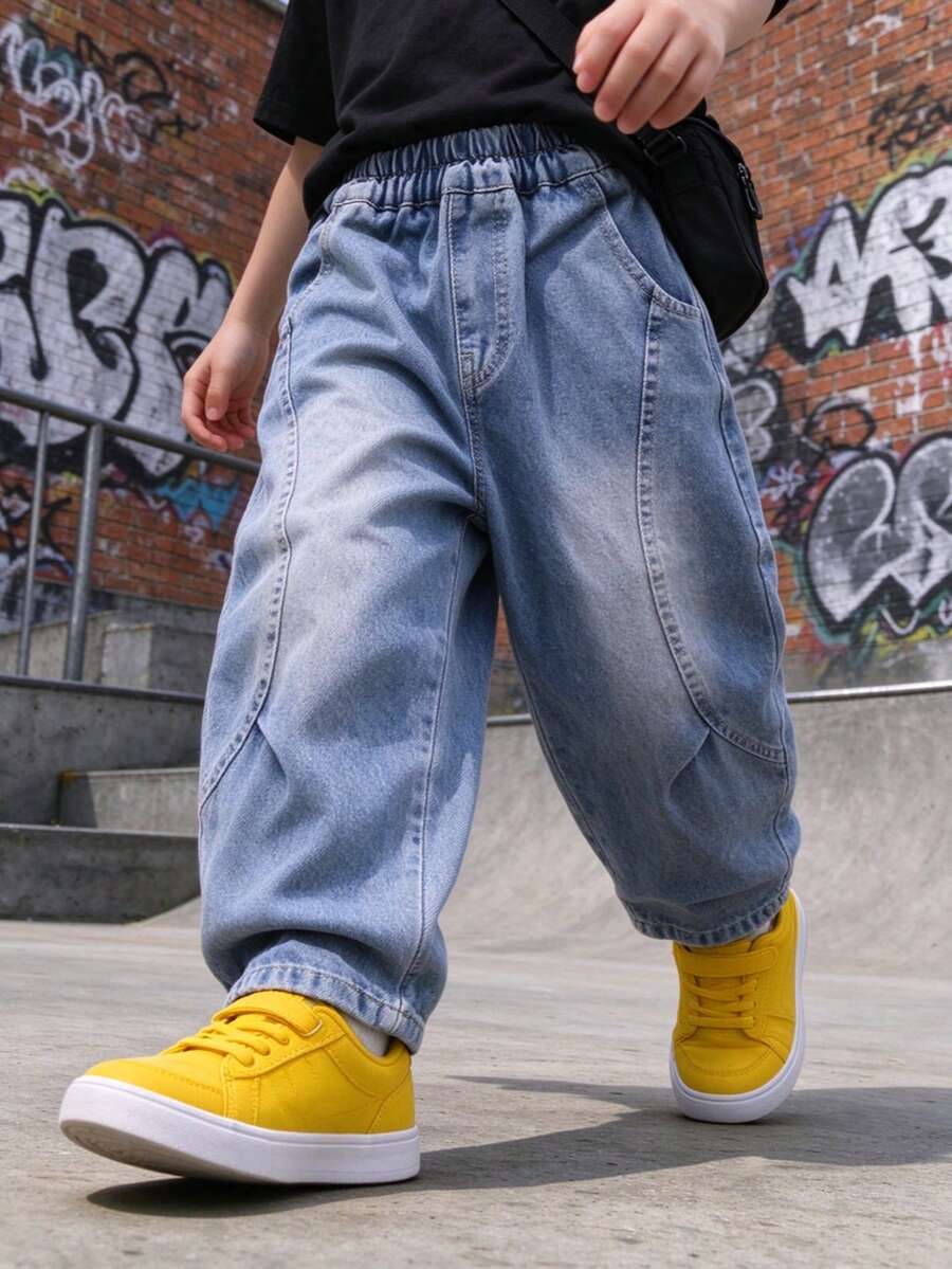 Young Boy Autumn Loose Fit Straight Leg Jeans Suitable For Daily, School, Casual, Outdoor Wear