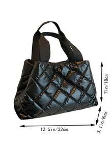 Ladies Glossy Puffer Tote Handbag, Rhombus Quilted Large Capacity Shoulder Bag, Lightweight Casual Shopping Bag - Multicolor - View 2
