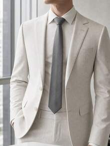 1PC Men's Fashion Solid Light Gray Suit Fabric Thickened Hand-Tied Necktie Suitable For Business Daily Outings Matching - Light Grey - View 2