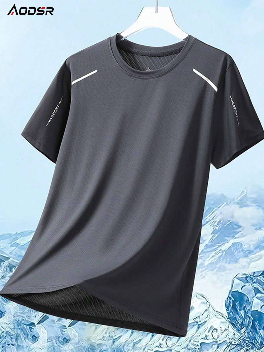 AODSR Women's Quick-Dry Crew Neck Short Sleeve Sports T-Shirt, Shoulder Stripe Detail, Suitable For Training - Dark Grey - View 1