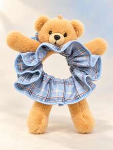 Soft Plush Teddy Bear Plaid Headband Hair Clip, Korean Style Super Cute Hair Accessory, New Hair Clip - Multicolor - View 10