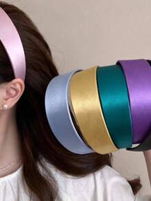 Minimalist Silk Satin Headband, New Wide-Brim Hair Hoop For Women, Versatile Anti-Slip Hair Accessory For Outings - Multicolor - View 1