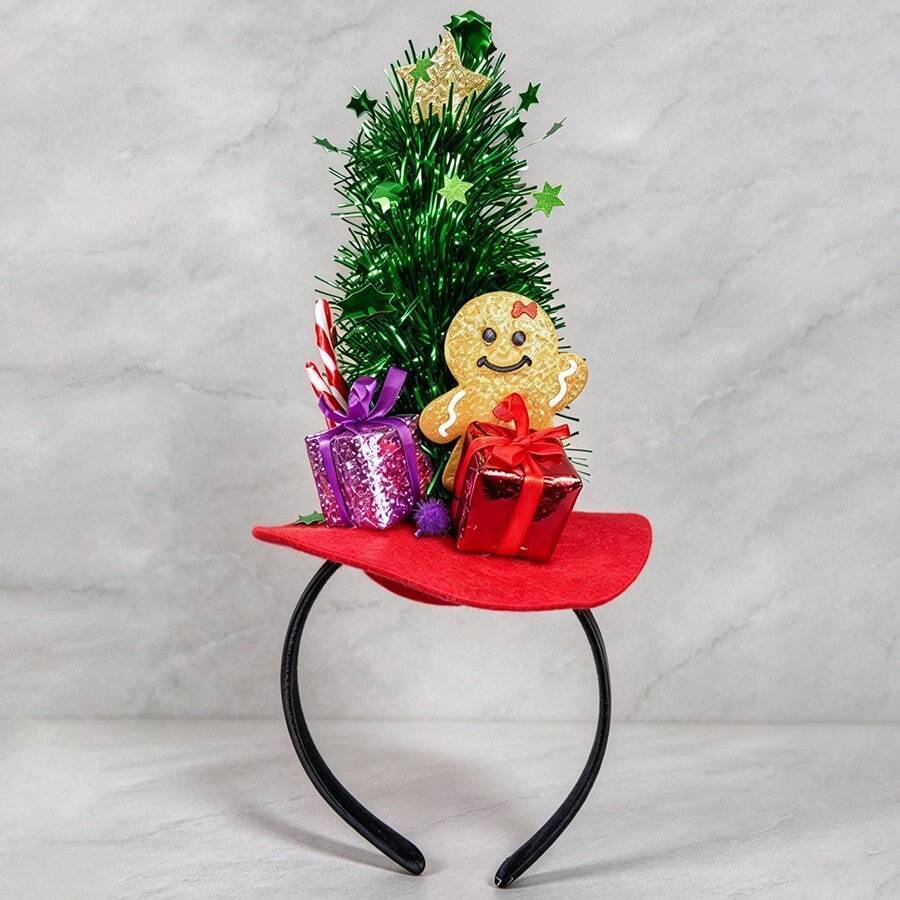 3pcs/Creative Christmas Tree Gift Box Headband, Fun Dress-Up Headband, Suitable For Christmas Party Holiday Performance Costume Accessories - Green Christmas Tree - View 1